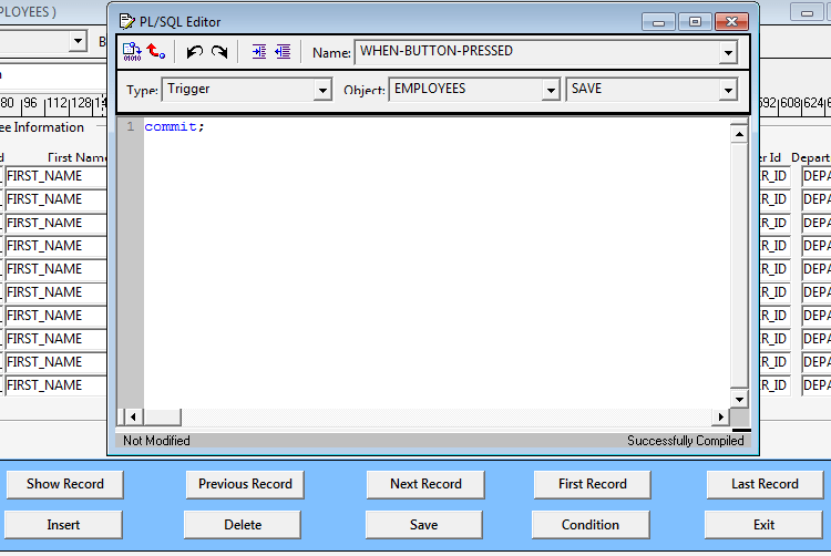 PL/SQL editor window in Oracle Forms