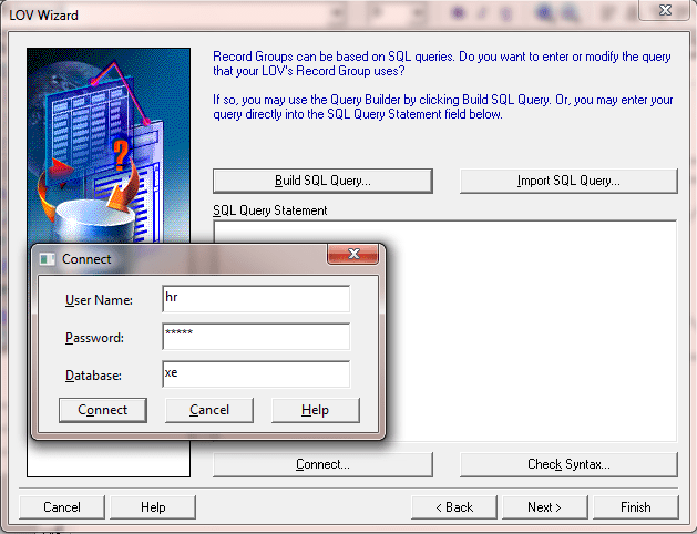 How to Create LOV in Oracle Forms Using Wizard ? -Connect Database