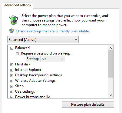 How to Change Advanced Power Setting