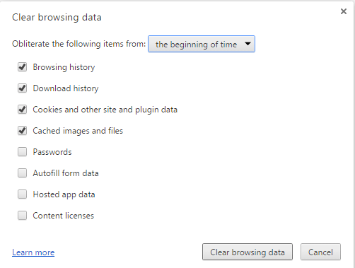 Delete Browsing History and Internet Cookies on chrome
