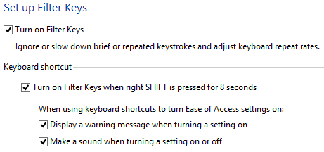 set up filter keys