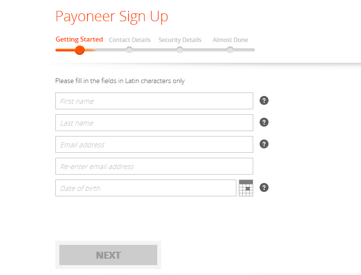 Payoneer signup form Payoneer signup form