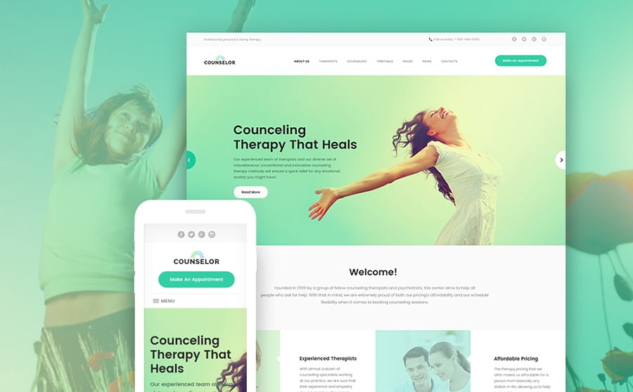 Top 20 Healthcare WordPress Themes For Multipurpose Usage 4 Counselor - Counseling Therapy Center Responsive WordPress Theme