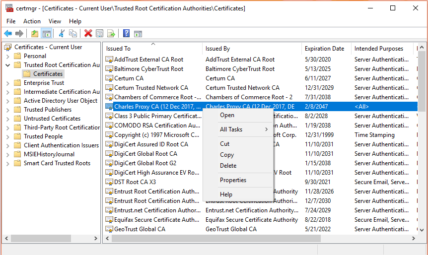 Removing Charles Proxy Certificate