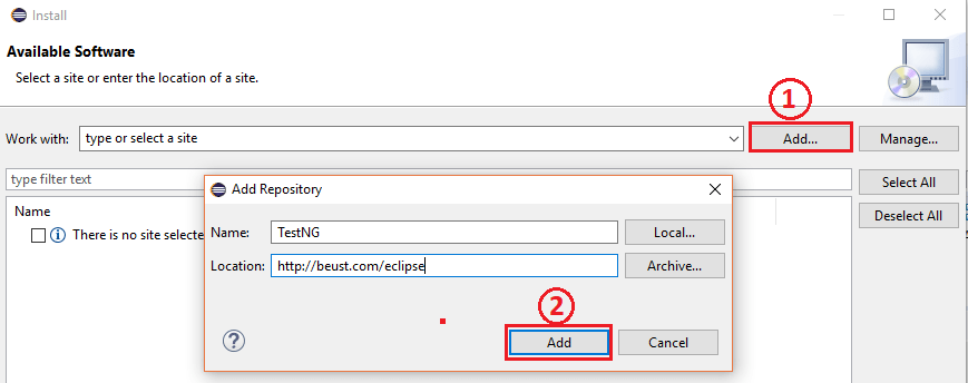 How to Install TestNG in Eclipse for Selenium Webdriver 2 Enter location of the site