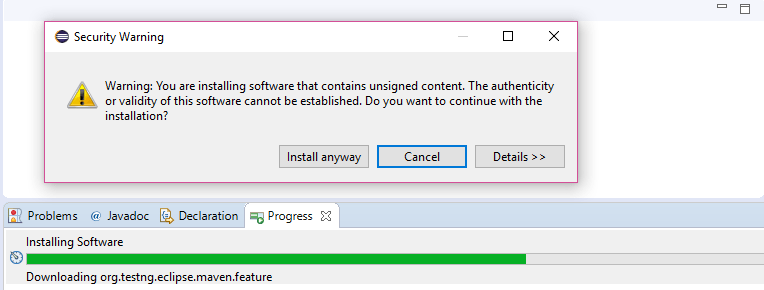 How to Install TestNG in Eclipse for Selenium Webdriver 4 Security warning