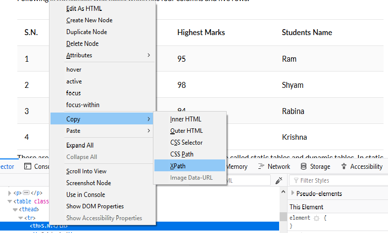 Handling Static & Dynamic Tables Using Selenium WebDriver 1 inspecting the element from the browser