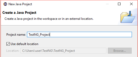How to Create the First Test Case With TestNG in Eclipse 2 Providing Name of the project