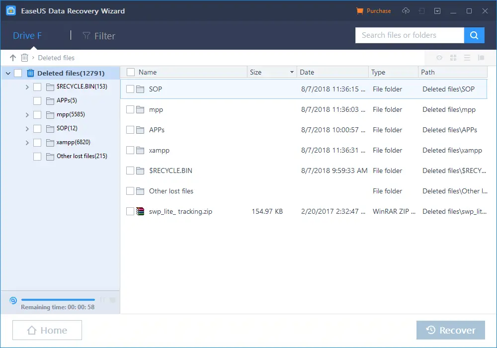 previewing dara with EaseUS data recovery software