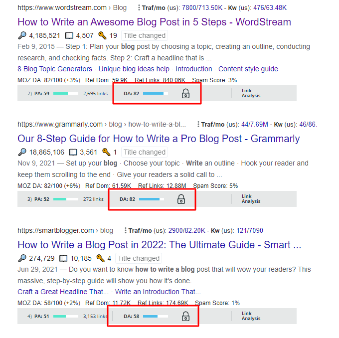 Does Domain Authority Still Consider a Ranking Factor in 2023? 1 result or top 3 websites ranking on a single keyword with the DA score
