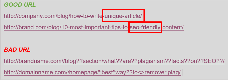 Examples of Good URLs and bad URLs