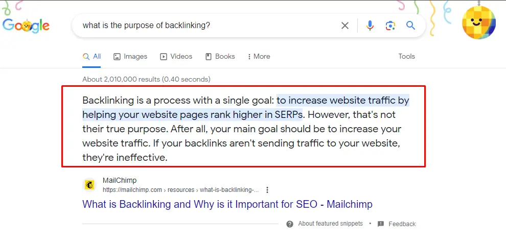search, “What is the purpose of back linking?